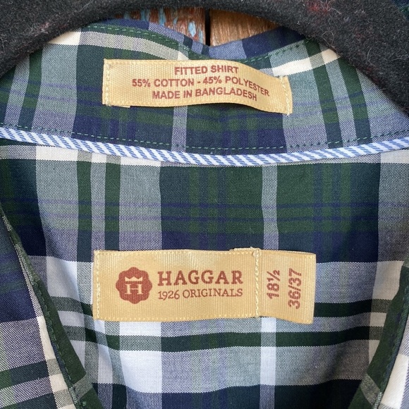 Haggar Green Plaid Long Sleeve Button Down Shirt - Picture 2 of 5